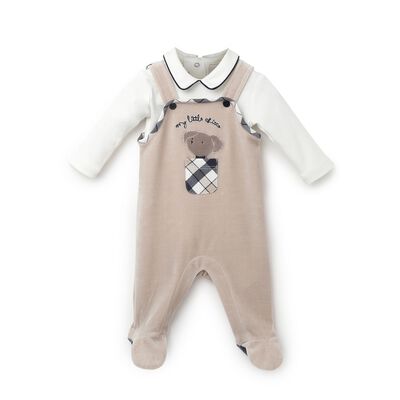Boys Medium Natural Printed Bodysuit with Long Overall
